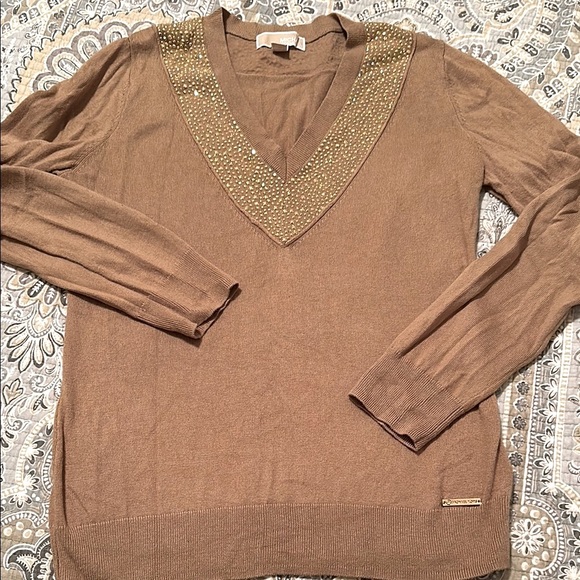 Michael Kors V-Neck Sweater with Gold Embellishments - Medium / M women’s - Picture 5 of 7